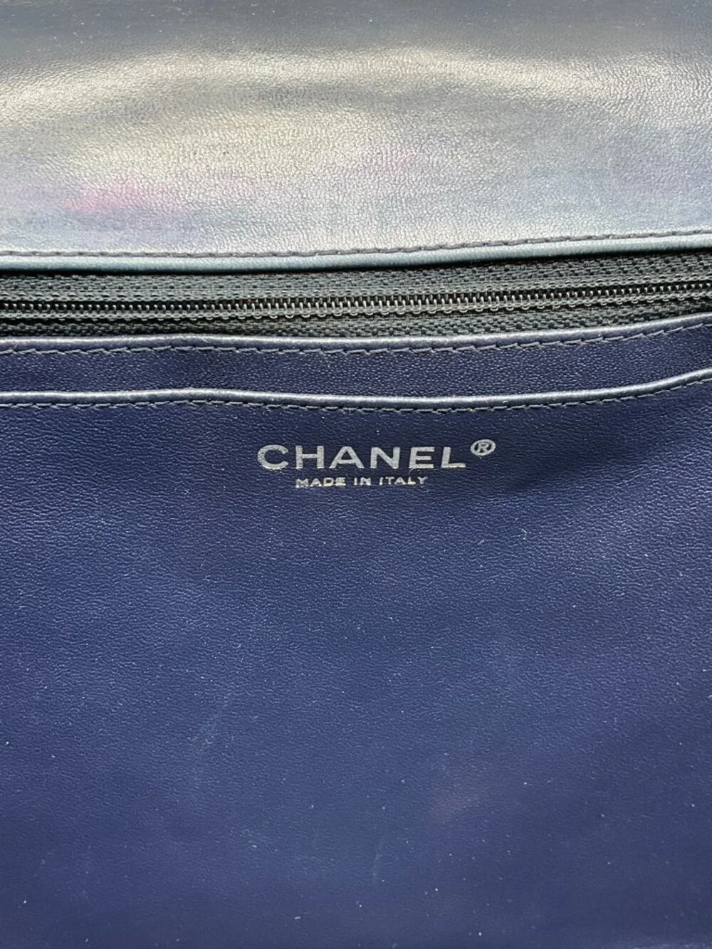 Chanel Navy Blue Patent Leather Maxi Flap Bag